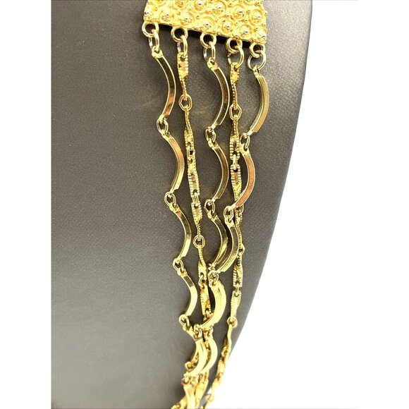 Vintage 5 Strand Bar Link Statement Layered Gold Tone Necklace 22" - Picture 6 of 8